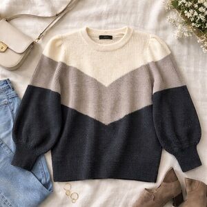 Vero Moda Neutral Colorblock Balloon Sleeve Sweater Cozy Chic L